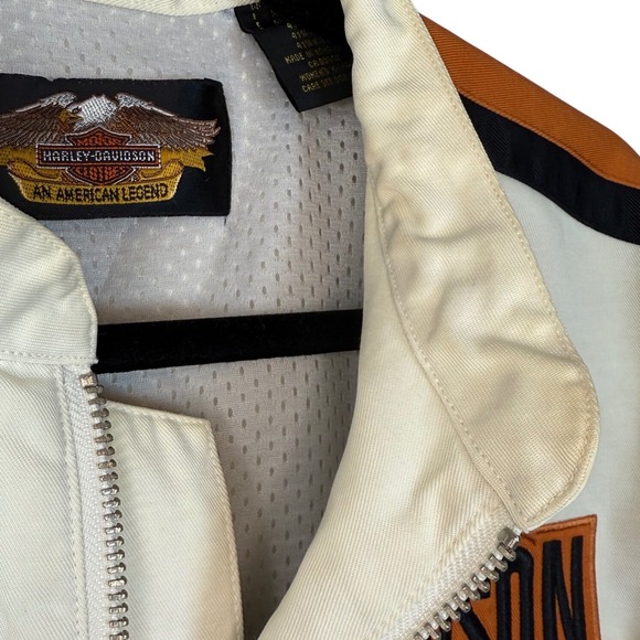 VINTAGE Women's Harley Davidson Moto Jacket Lined Off-White Embroidered, Size XL - Picture 13 of 13